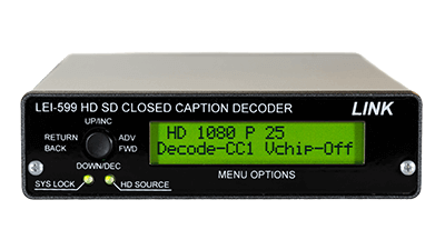 Front panel of the LEI 599 HD SD Caption Decoder